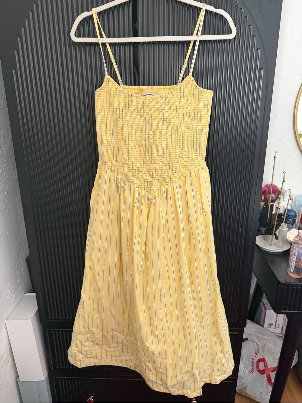 Abercrombie & Fitch Yellow Striped Smocked Sundress with Spaghetti Straps